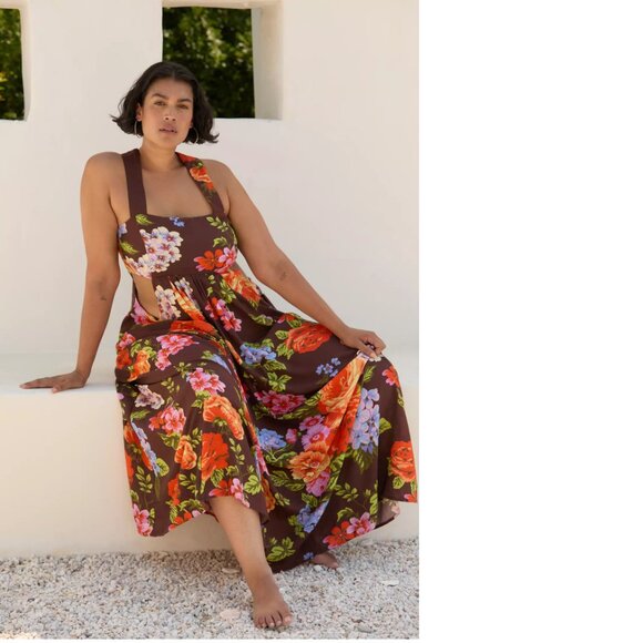 By Anthropologie The Piper Bandeau Maxi Dress 3x brown floral plus size new nwt - Picture 4 of 7
